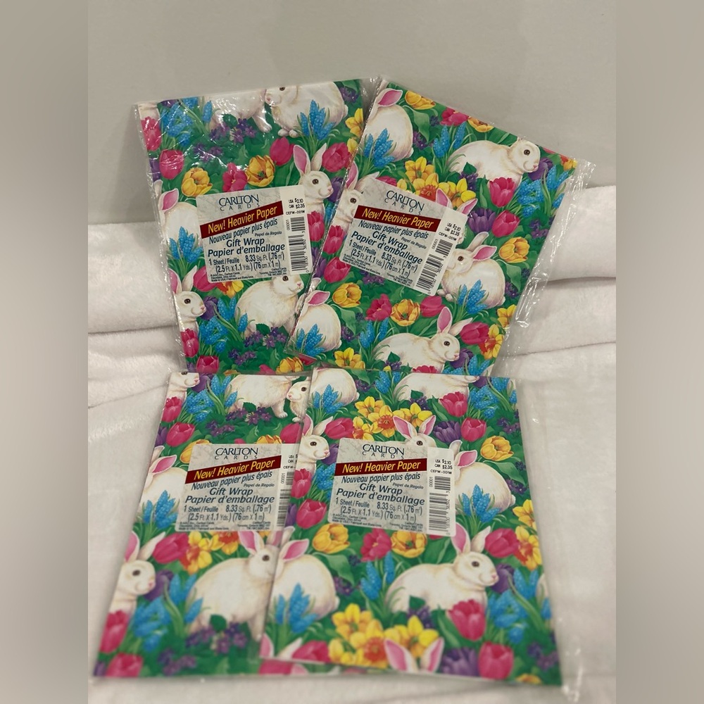 Vintage CARLTON cards Easter Bunny Wrapping Paper 4pk